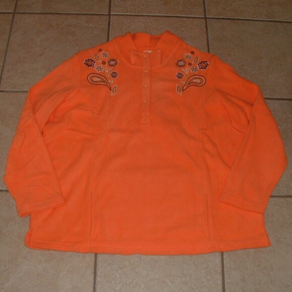 NEW Choose Sz Large or Plus Sz XL Bright Orange Soft Fleece Embroidered Shirt - Picture 1 of 2
